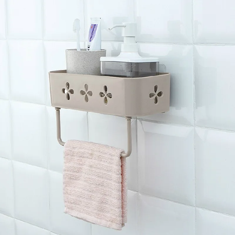 Kitchen bathroom storage box wall hanging storage rack paste shower basket basket bathroom shower floor storage WF718147