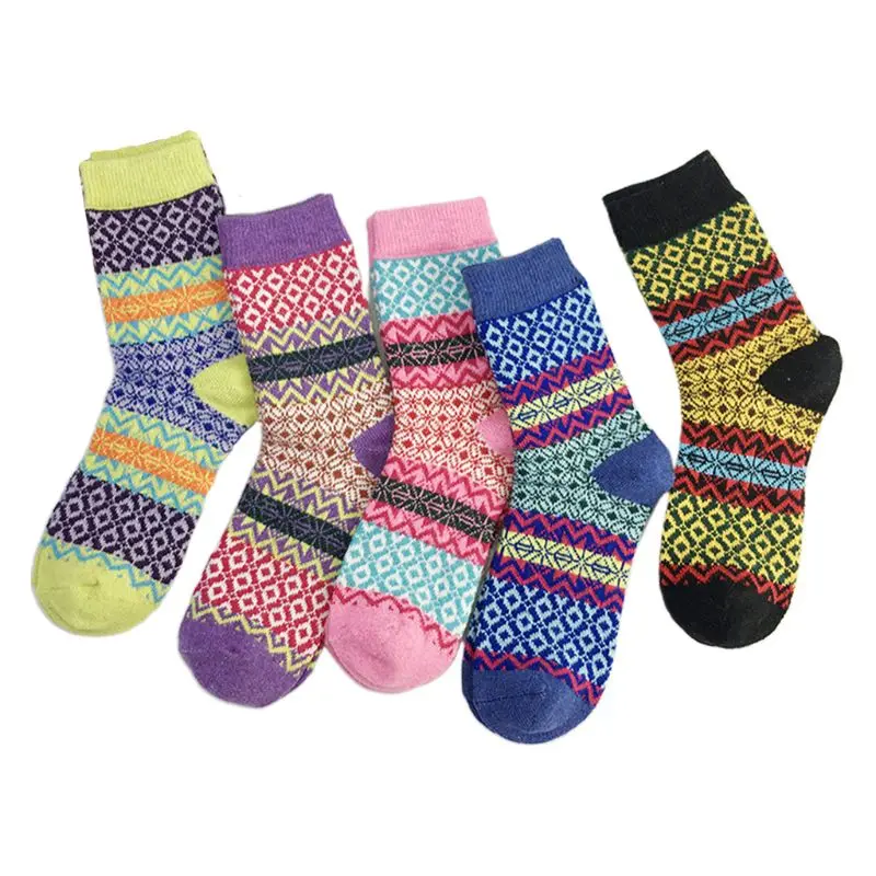 Ethnic Literary Womens Winter Faux Wool Crew Socks Geometric Plaid Warm Hosiery - Цвет: 10