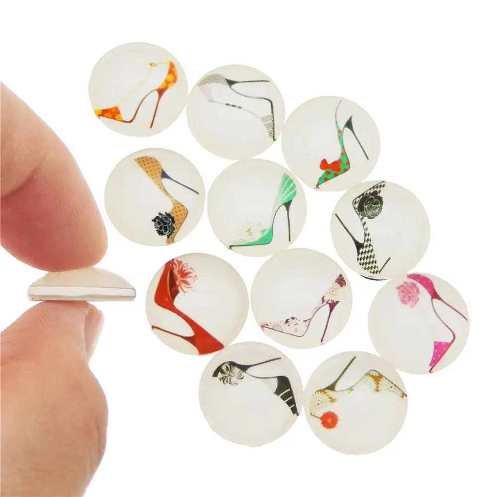 

8-30MM Women Heels Cosmetics Design Glass Cameo Flatback Dome Cabochon Mix Pattern For Craft DIY Accessory Findings 10-50pcs