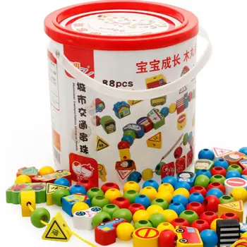 

Kuulee Barreled Digital Letters City Traffic Children Around Beads Threading Toys Children's Educational Toys wooden