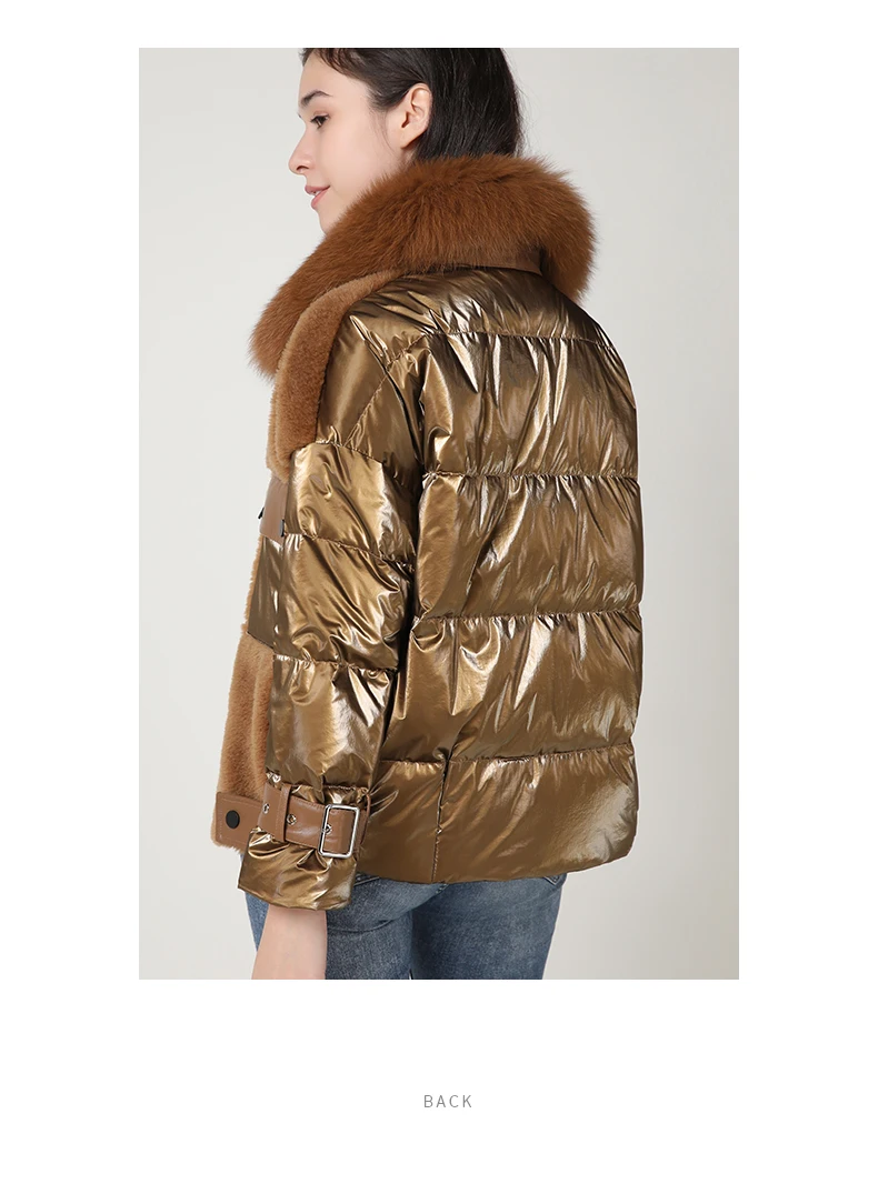 PTSLAN Women's Real Wool Fur Jacket Duck Down Coat Hooded New fashion