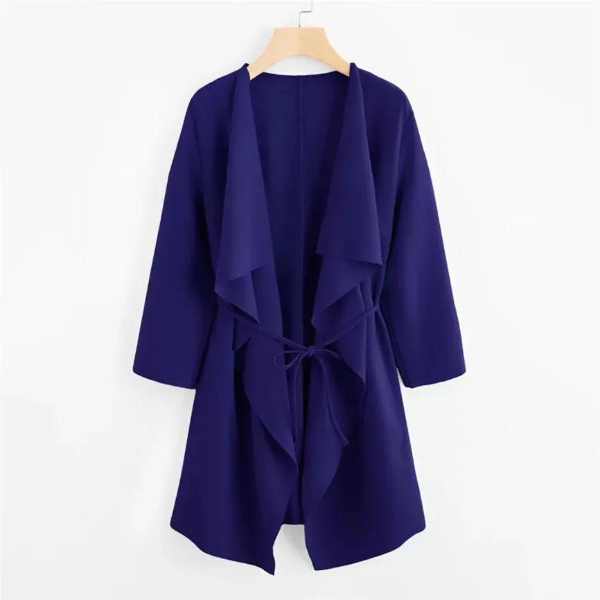 Тренч, пальто для женщин, куртки, верхняя одежда, винтажная Повседневная накидка с воротником-водопадом и карманами, пальто, куртка, верхняя одежда, большие размеры - Цвет: Blue