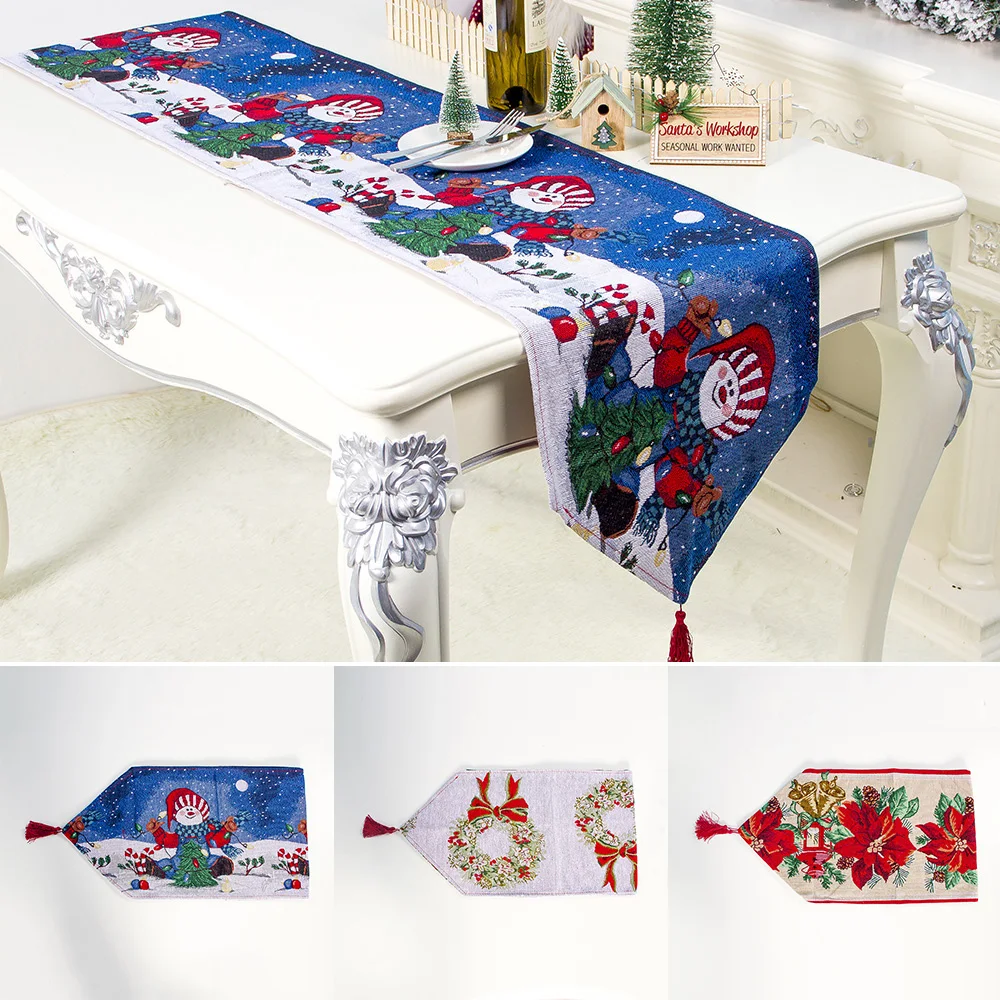 Christmas Tablecloth 180* 35cm Linen Decoration Table Flag Decor Ornaments Making Festive Atmosphere