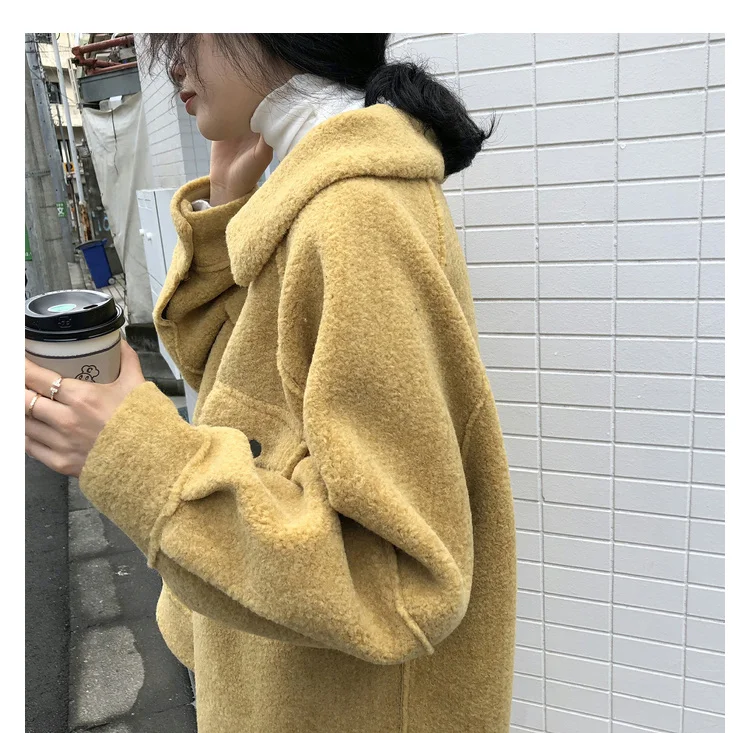 Jhxcchic, овечья шерсть, шуба женская, толстая, зима, стиль, свободный крой, плюшевая куртка