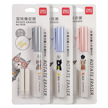 

1X Cute Cat Rotate Rubber Eraser WIth Refills School Office Supply Student Stationery Kids Correction Tool Children Gift