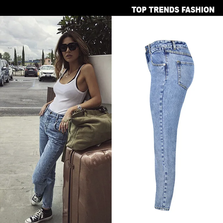 Suit-dress High Waist Self-cultivation Directly Canister Wash Cowboy Trousers Street Bound Feet Suit-dress