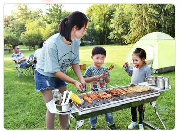 

Thicken Stainless Steel Barbecue Grill Outdoor Folding Barbecue Grill BBQ Large Oven L Grill Plate Garden Accessories Outdoor