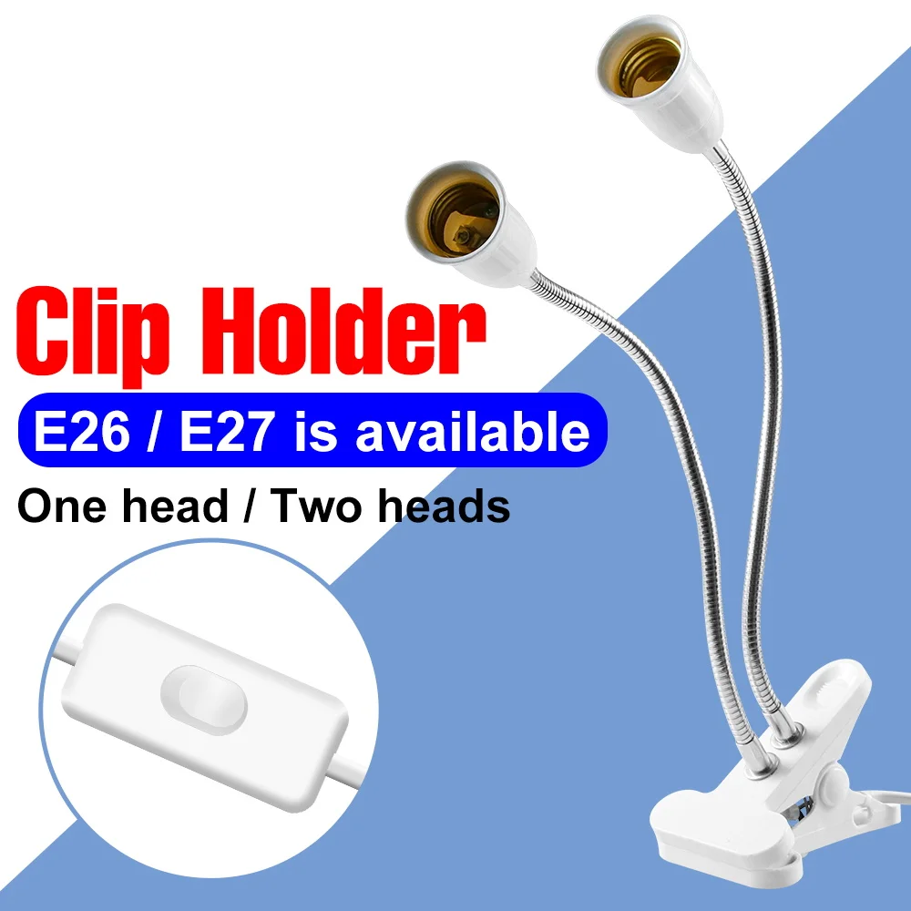 E27 Socket Lamp Clip Holder E26 Bulb Holder Base Two Heads Light Holder EU/UK/US/AU Plug 85-265V LED Flexible Desk Light Base neon soft led tube lamp dc12v embedded surface mounted flexible 6 12mm 1 2 3 5m waterproof ip67 silicone linear tape strip light