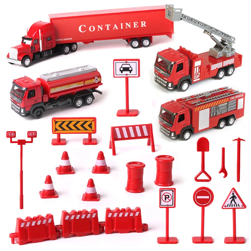 

Alloy Car Model Scene Set CHILDREN'S Toy Metal Car Fire Truck Gas Station Scene Set Metal Car