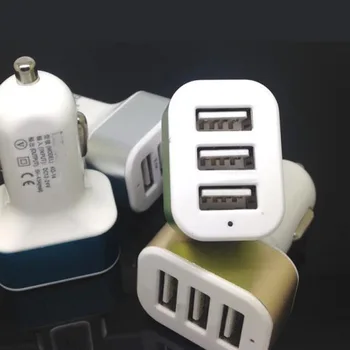 

Aluminum Alloy Edge 3usb Mobile Phone Car Charger Car Charger Cigarette Lighter Triple Automotive Charger Non-Packaging