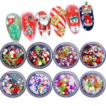

1Jar Nail Art Christmas Alloy Rhinestone Rivets Pearl Caviar Set DIY Christmas Series Snowflake Tree Mixed Nail Rhinestones Set