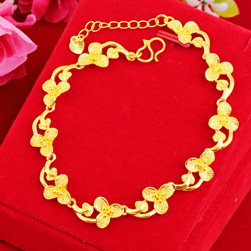

Flower Shaped Charm Bracelet Yellow Gold Filled Women Wrist Chain Link Gift