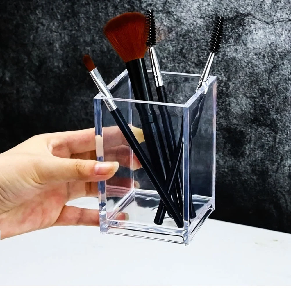 Crystal Clear Desktop Organizer Pen Holder Multi-functional Organizer Plastic Pencil Holder Pen Cup Makeup Brush Holder