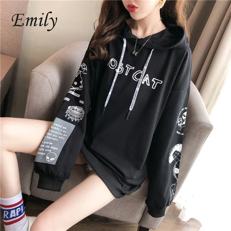 

New BF Letter Printed Women Hoodies Kpop Clothes Hip Hop Casual Loose Long Ladies Sweatershirt 2020 Tunique Femme