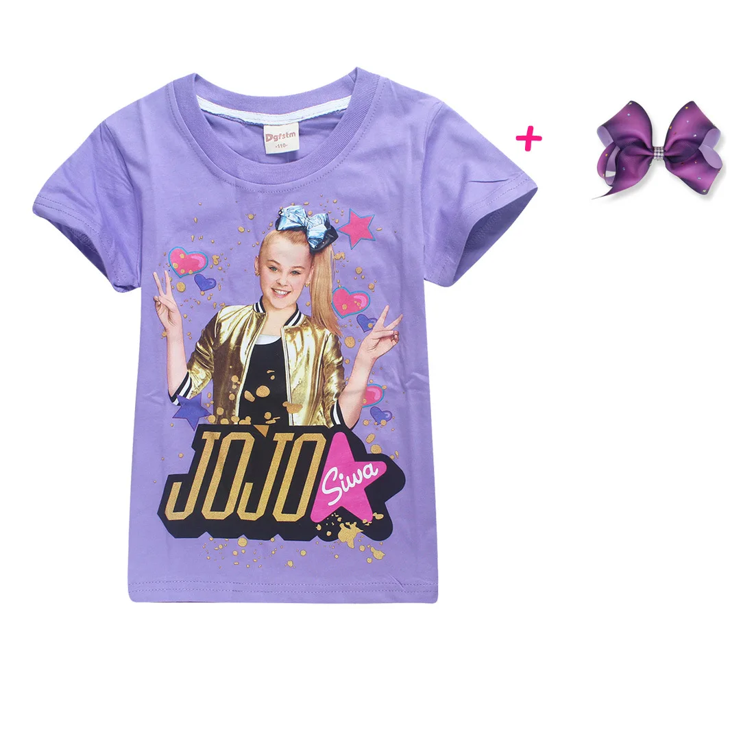 Детская летняя футболка; Одежда для мальчиков и девочек; jojo siwa; футболка с короткими рукавами; детская хлопковая Футболка с героями мультфильмов; топы; фиолетовые футболки - Цвет: S8356-purple