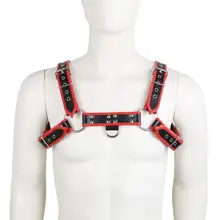 Красный Кожезаменитель бандажи на живот мужчины Жгут Связывание Танк Топы кольца грудь ремни панк Клубная одежда в готическом стиле регулируемое нижнее белье с поводком