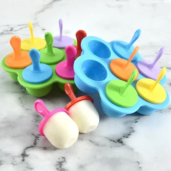 

Silicone Ice Cream Popsicle Mold Dessert Mold Children's Food Supplement Seven-hole Silicone Ice Tray Ice Box Mold New
