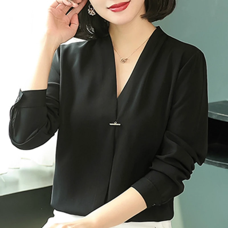 Blusas Mujer De Moda 2020 женские офисные топы с v-образным вырезом черная шифоновая блузка