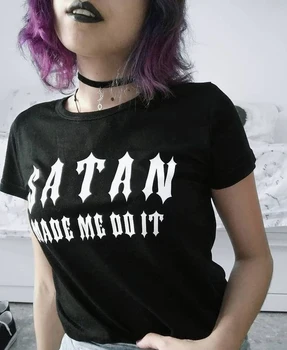 

Women Satan Made Me Do It T-Shirt Gothic Black Tee Hipsters Funny Solgan TShirt Tumblr Graphic Tee Summer Shor Sleeve Shirt