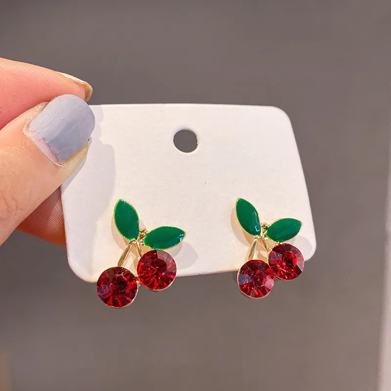Korean Crystal Cherry Bead Stud Earrings For Women Wedding Femme Statement Jewelry Accessories eh1094 - Image 2