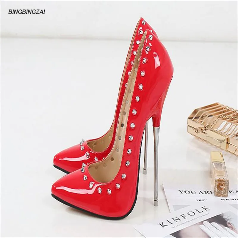 

New pattern Superior quality Pointed Toe Shoes Woman 16cm Metal Thin High Heels Ladies SM Pumps Fashion Show Nightclub USA 4-13