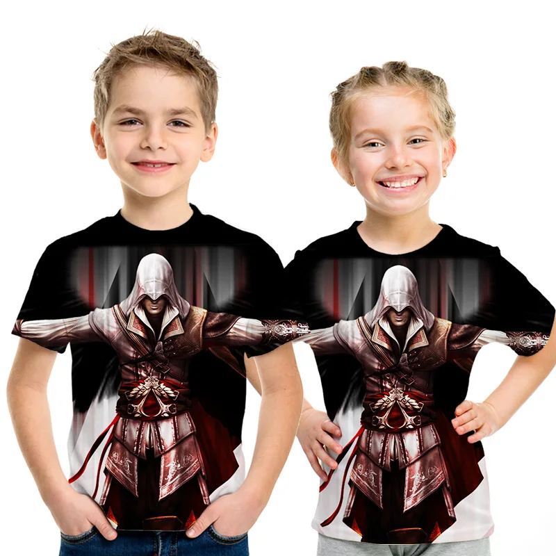 Модная детская черная футболка с 3d принтом assassins creed, Забавные топы для мальчиков и девочек, Повседневная Уличная одежда с мотивами из аниме harajuku, качественная футболка s - Цвет: NT870