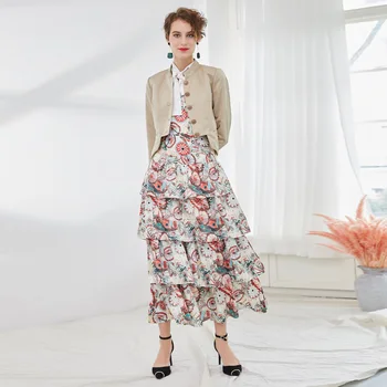 

Description of the Nine 2020 New Autumn Suit Female Fashion Western Style Suit Jacket Floral Cake Skirt Piece