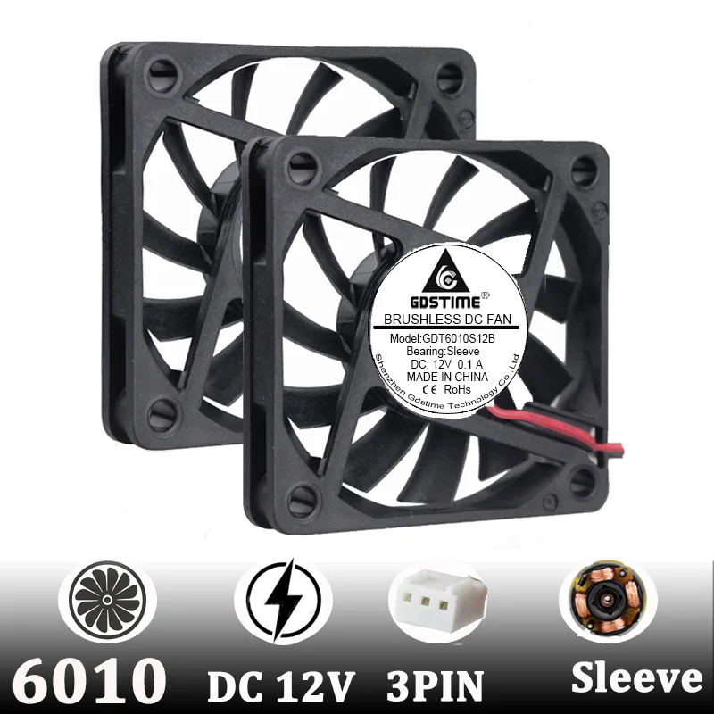 2 шт. Gdstime 60 мм 60x10 12 в бесколлекторный 3-контактный с характеристиками FG DC 5 дюйма