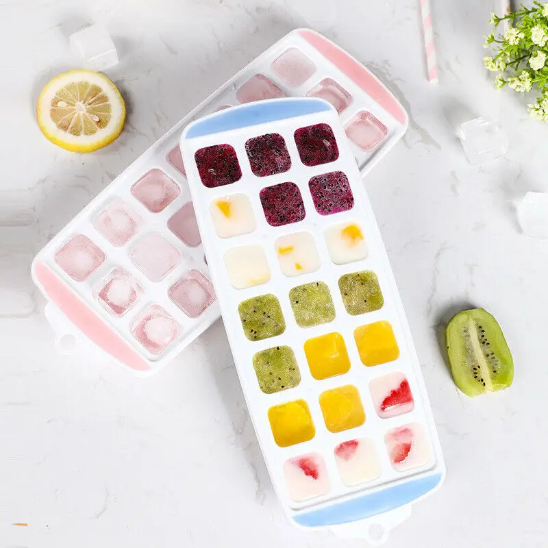Food Grade Silicone Ice Tray Ice Mold DIY Ice Cube Maker 21 Grids Square Ice Machine Baking Store Dessert Cake Mold with Cover