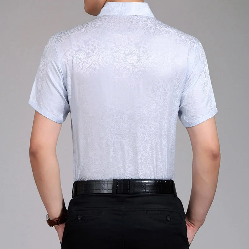 ^Cheap Zomer 100% Zijde Shirt Mannen Wit Korte Mouw Hoge Kwaliteit Mannen Dress Shirts Koreaanse Sociale Camisa Hombre 2984 KJ1940