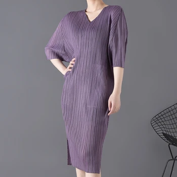 

LANMREM sexy dresses for famale summer new v collar bawting half sleeve elastic loose women's clothes purple vent hem TV723