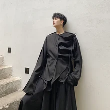 MIXCUBIC осень британский стиль неправильной шнуровки дизайн рубашки мужские повседневные тонкие складные рубашки с разрезом с застежкой для мужчин, размер s-xl