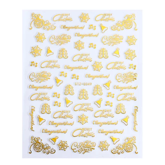 STZ-G049 Gold 3D наклейки для ногтей, золотые, красные, рождественские наклейки для дизайна ногтей, наклейки со снежинками, надпись, клеящиеся подвески, слайдер, дизайнерские украшения, TRSTZG041-049 - Цвет: STZ-G049 Gold