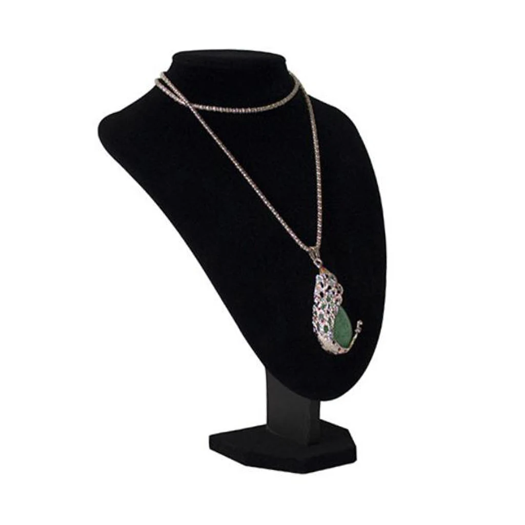 Black Velvet Wooden Necklace Display Bust Stand Mannequin Jewelry Holder for Necklaces Chain Choker Pendant Jewelry Packaging
