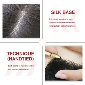 Image 3 - MW Hair Topper Wig Remy Cuticle Virgin Human Hair 6*6.5" 4 Clips Silk Lace Frontal Natural Straight Fake Scalp Top Hair Piece