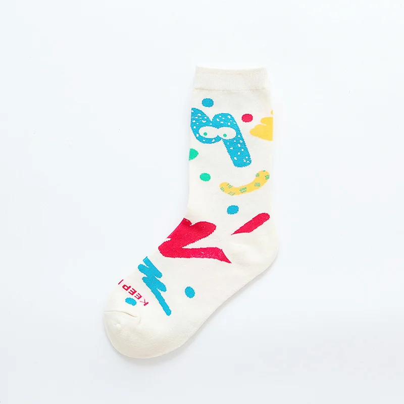Dreamlikelin Cartoon Colorful Graffiti Personalized Girls Socks White Cotton Sports Crew Socks for Women - Цвет: 4