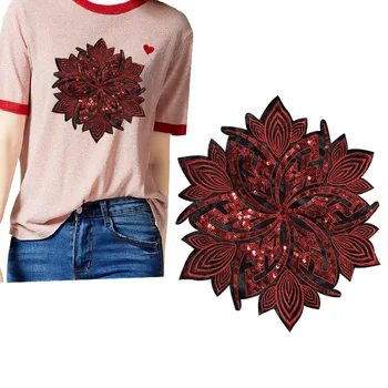 

National wind circular embroidery sequins patched with red pearl patches computer embroidery garment bags accessories in stock