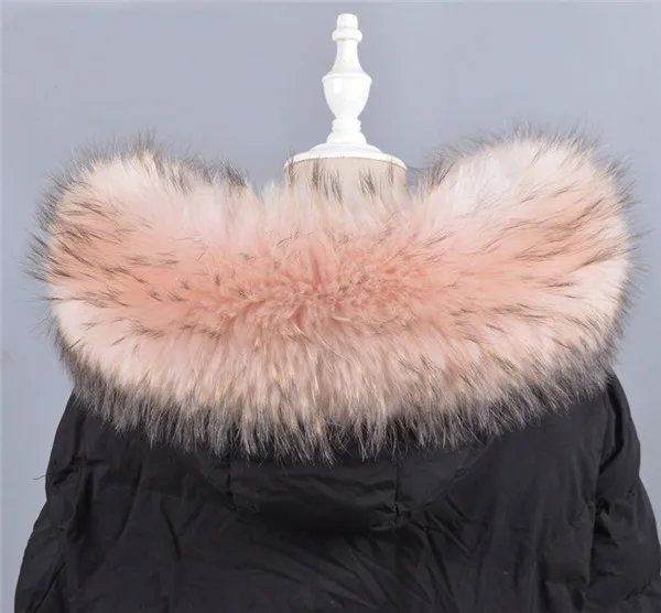 Pink Распродажа, воротник из натурального меха, шарф из натурального меха енота для мужчин, женщин, детей, парки, пальто, мужские ожерелья, черные 70 75 80 см - Цвет: Pink