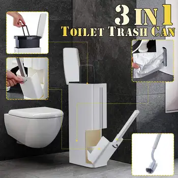 

Narrow Plastic Trash Can Set with Toilet Brush Bathroom Waste Bin Dustbin Trash Cans Garbage Bucket Garbage Bag Dispenser