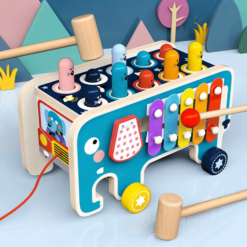 

Wooden Montessori Whac-a-mole Kids Toys Multifunctional Knock On The Piano Early Educational Sensory Toys For Children's Gift