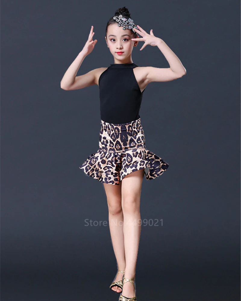 Платье с леопардовым принтом для латинских танцев и бахромой для девочек детский танцевальный зал состязание, одежда для сцены и вечеринок топ+ юбка в комплекте - Цвет: Style3