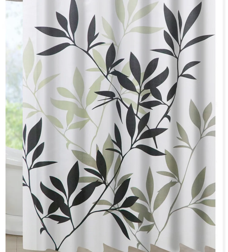 Штора для ванной из 100% полиэстера с принтом зеленых листьев|polyester shower curtain|curtains for