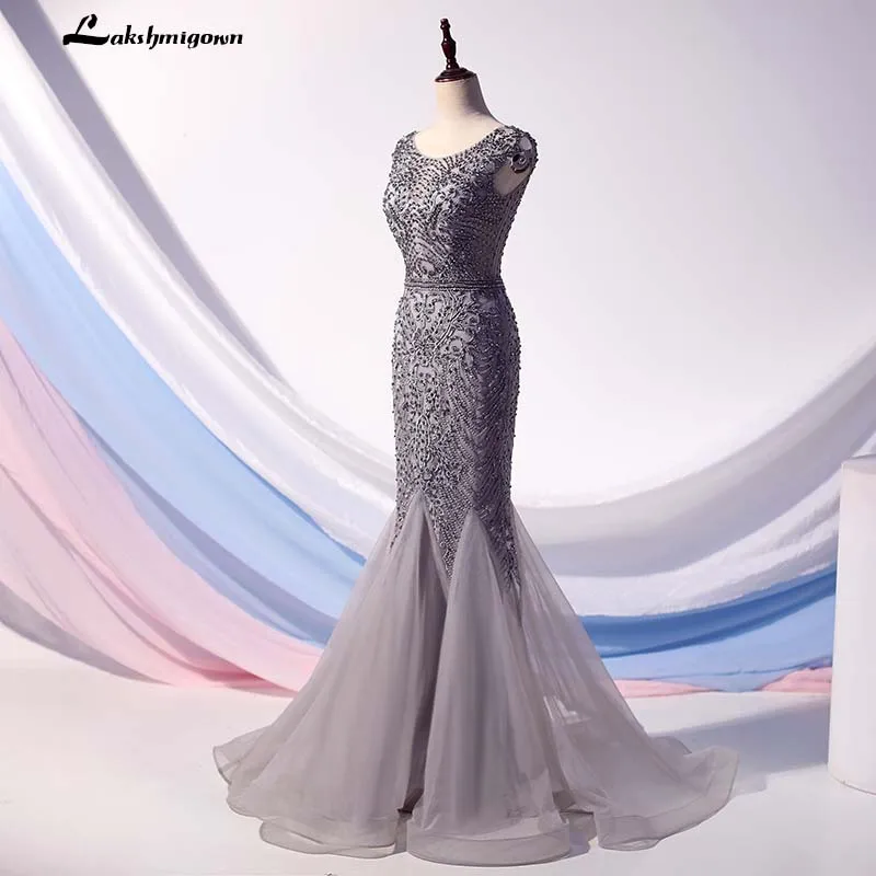 Lakshmigown, роскошное серое вечернее платье с кристаллами, длинное вечернее платье с рукавами-крылышками, вечернее платье, вечернее платье, Vestido Gala Largo