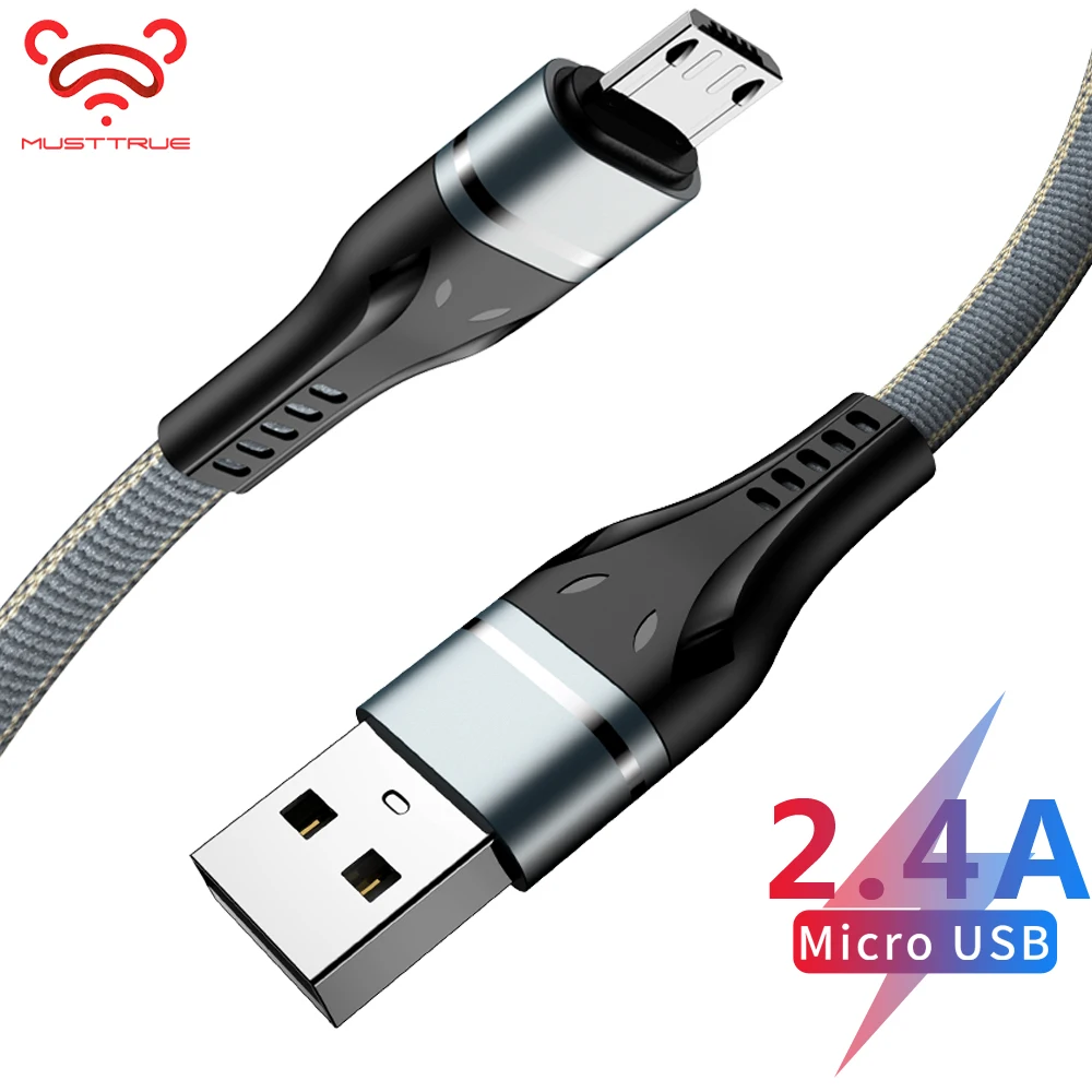 MUSTTRUE Micro USB кабель для зарядки samsung huawei xiaomi Denim плоская линия 2.4A 1 м синхронизация передачи Microusb зарядное устройство для телефона