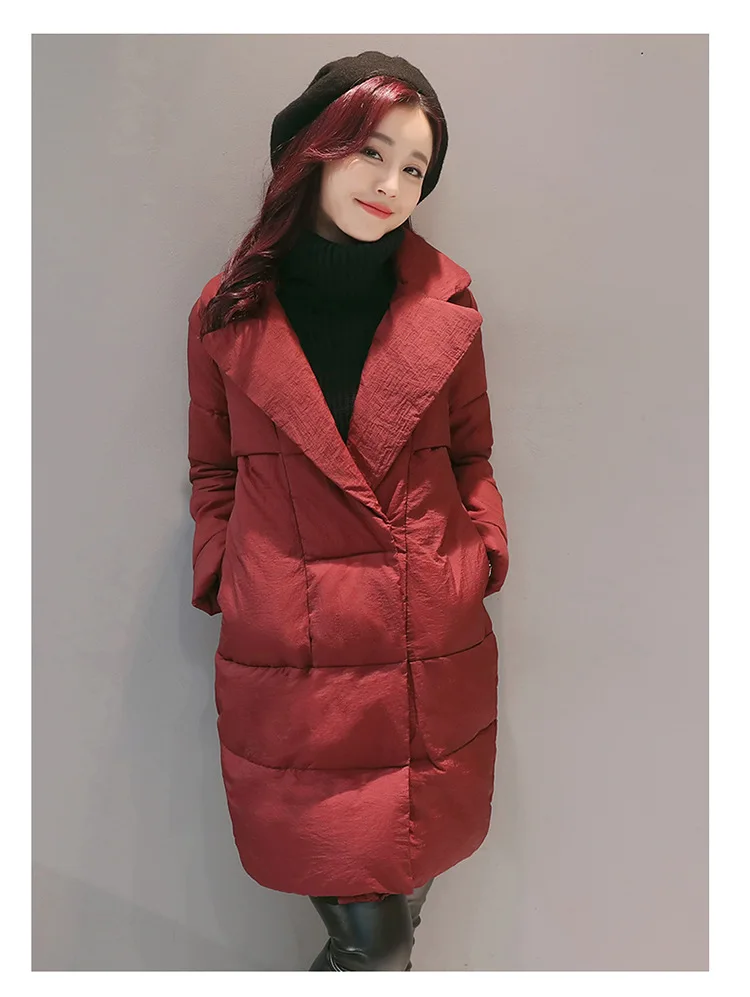 

Women's Mid-length Long Sleeve Thick Trend of Fashion Suit Collar Double Breasted Sweet Cotton-padded Clothes 2018 Winter New St