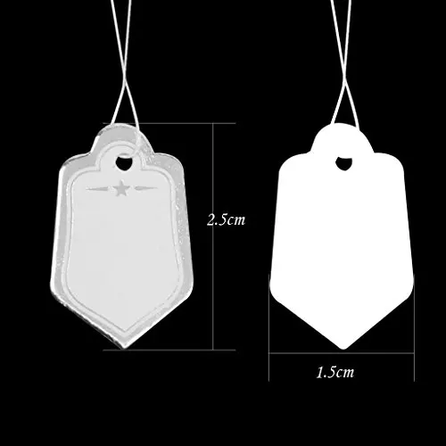 SHGO HOT-500pcs Price tags with strings Hanging Rings Jewelry Sale Display- White and silver