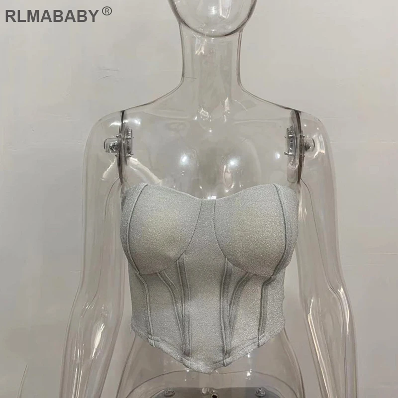 White Top Rlmaaby, блестящий, без бретелек, сексуальный женский короткий топ с открытой спиной, без рукавов, летний женский короткий топ, Повседневная Уличная одежда, женский топ на бретелях - Цвет: White Top