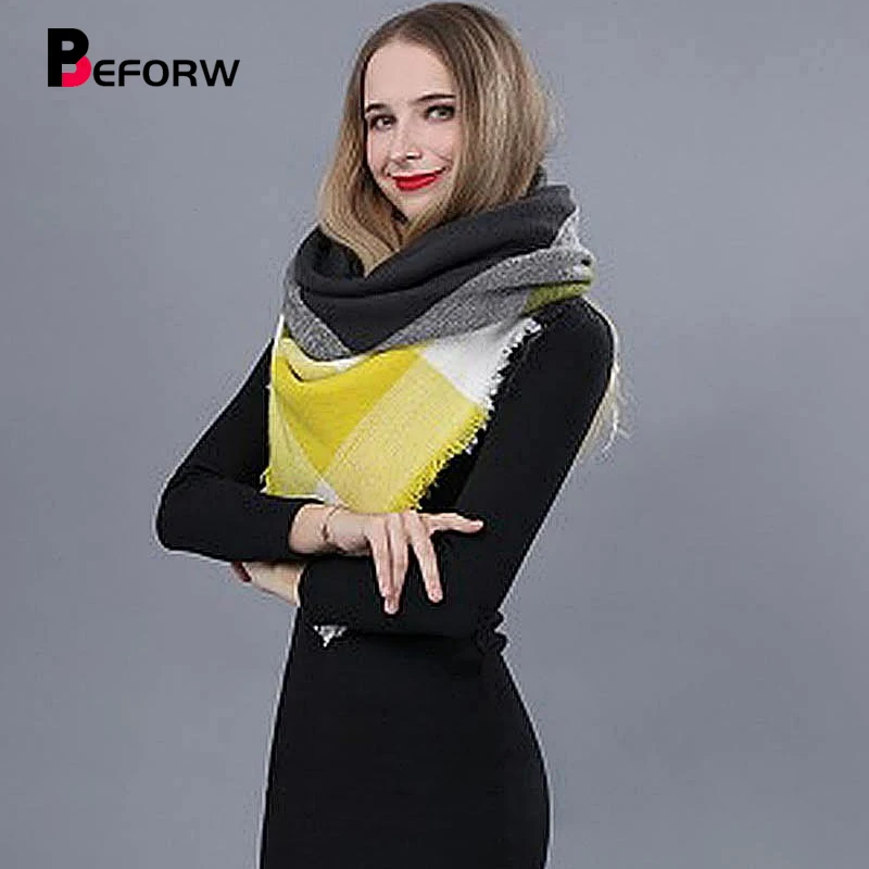 BEFORW зимний женский Стильный Классический Клетчатый треугольный шарф в клетку теплая накидка шаль на осень