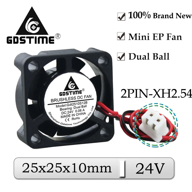 5Pcs Gdstime DC 24V 25x25x10mm 25mm Dual Ball Axial Mini Cooler Fan ...