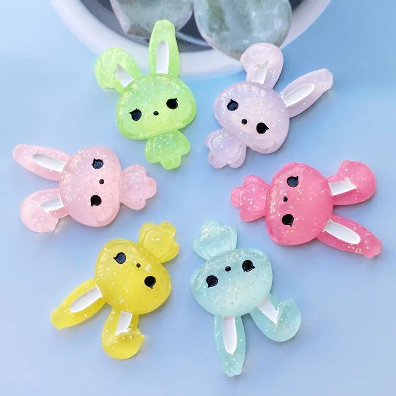 Baby Rabbit Shiny Resin Cute Animal Flat back Cabochon 12 pcs 20*33 mm For Hair Clothing Shoes Planar Resin DIY Home Decoration miniature plastic figurines